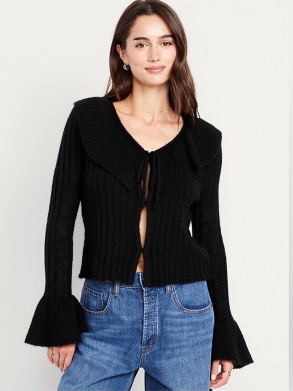 Old Navy Wool-Blend Ruffle Tie-Front Cropped Cardigan